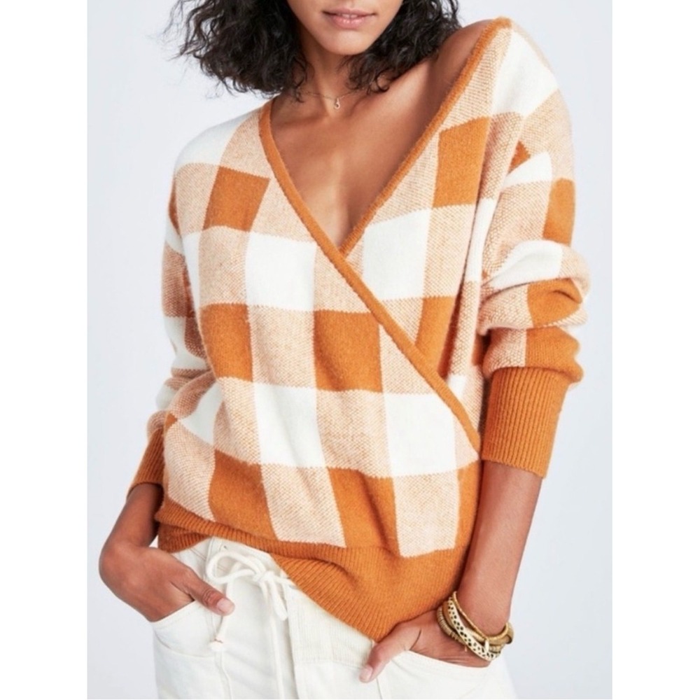 Callahan Anthropologie Agnes Surplice V-Neck Buffalo Check Wrap Sweater XL‎